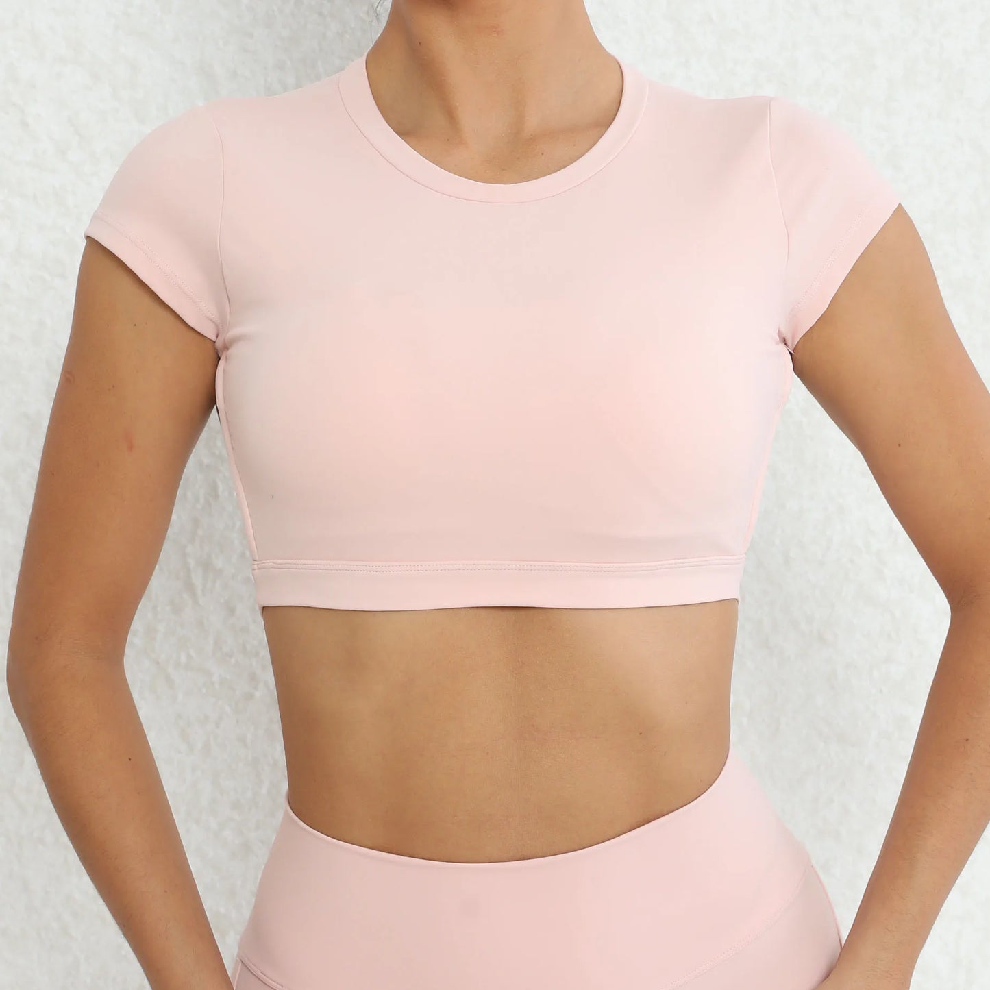 Hollow Back Yoga Crop Top – Short Sleeve Fitness Workout T-shirt