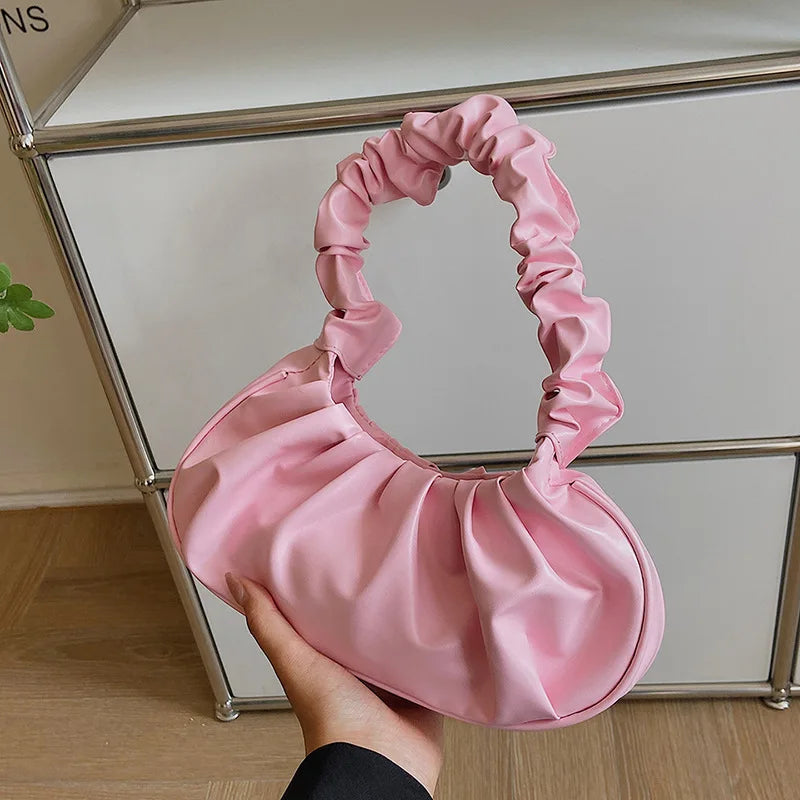 Elegant Women’s Shoulder Bag – Pleated Cloud Design