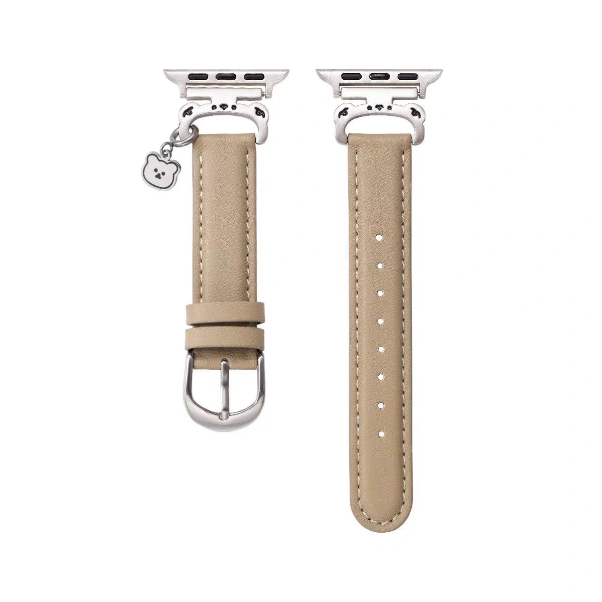 Premium Leather Apple Watch Band with Metal Bear Charm – Elegant Women’s Strap