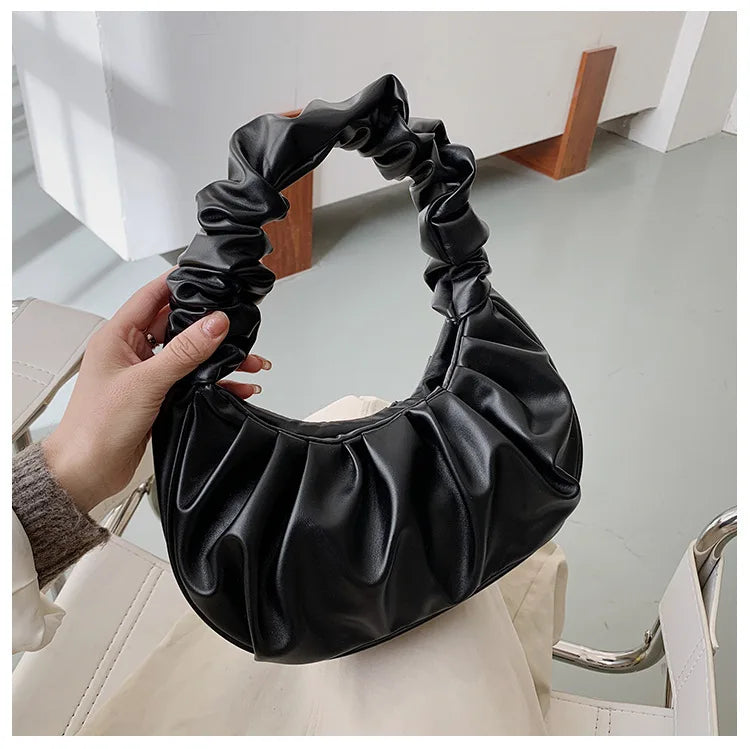 Elegant Women’s Shoulder Bag – Pleated Cloud Design