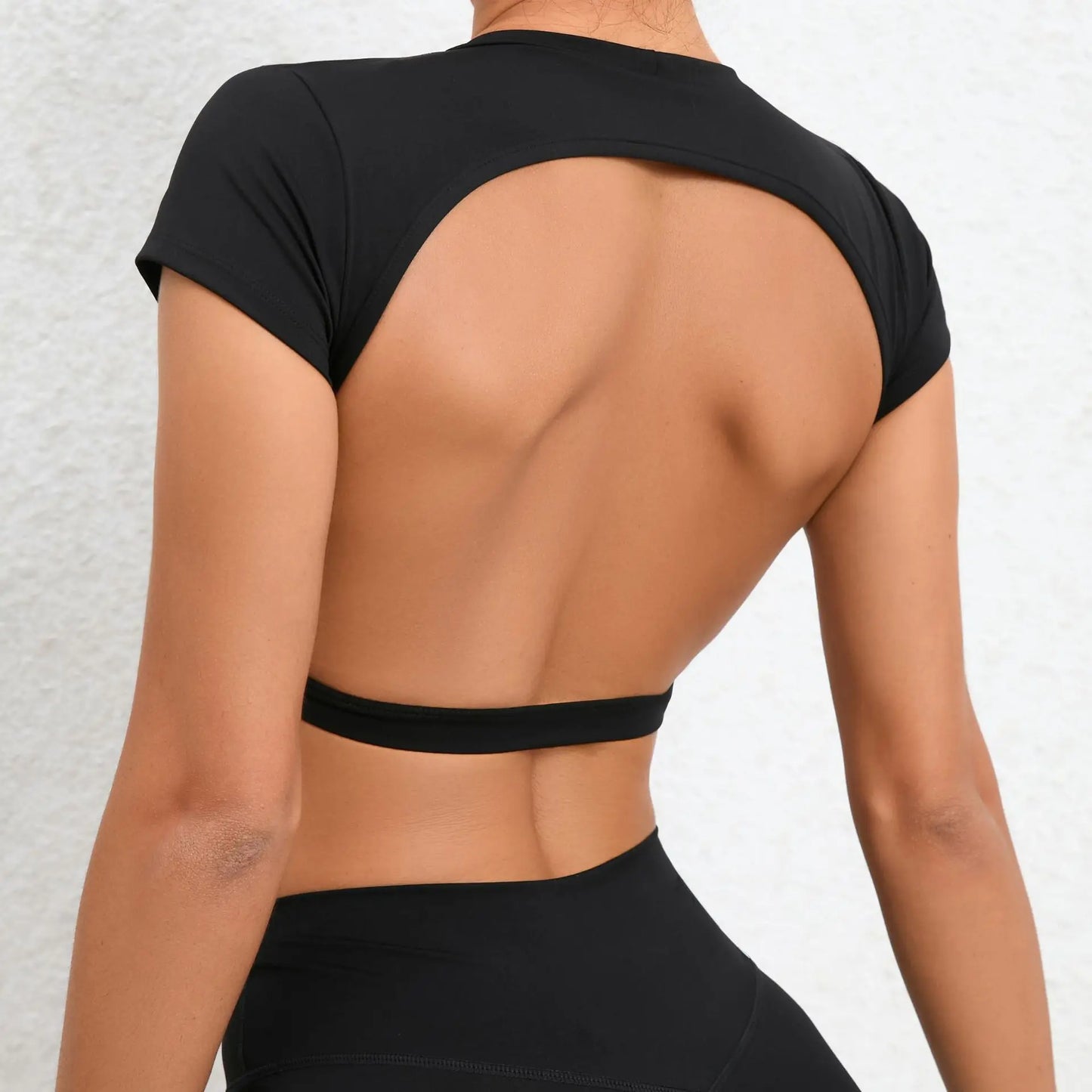 Hollow Back Yoga Crop Top – Short Sleeve Fitness Workout T-shirt