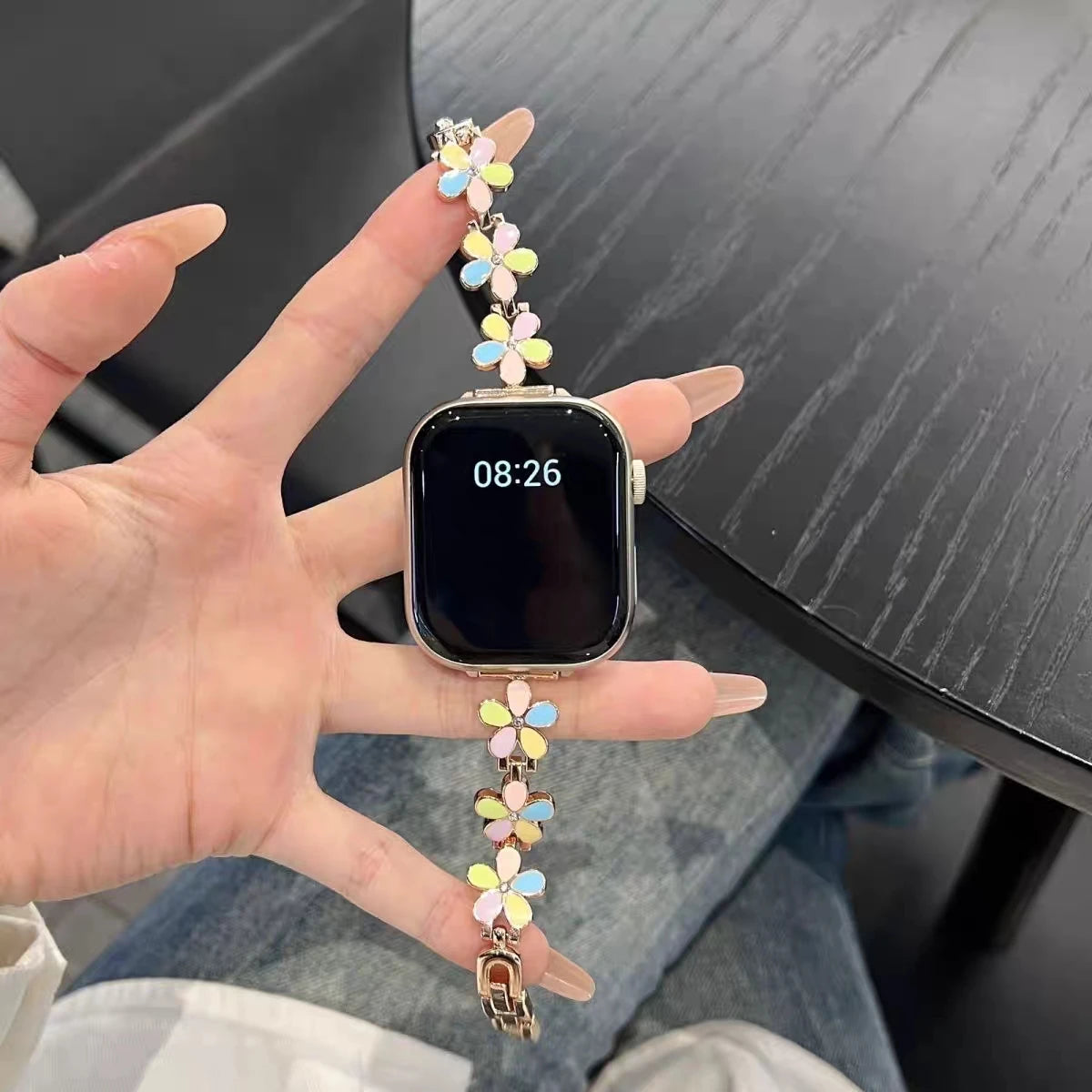 Pearl & Charm Luxury Apple Watch Bracelet Band – Elegant Gold Pendant Strap