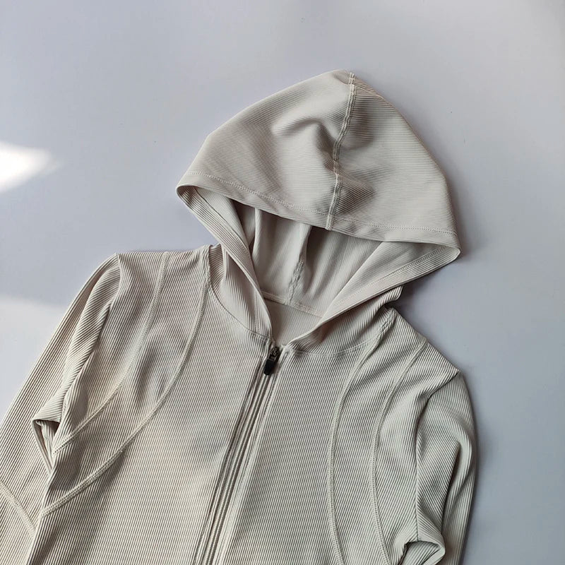 Women’s Slim Fit Hooded Jacket – Long Sleeve Sports Coat with Thumb Holes