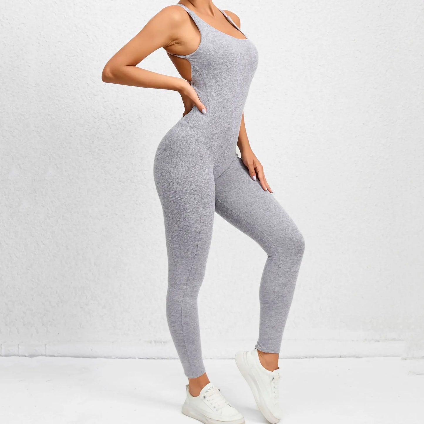 Women’s Sleeveless Fitness Jumpsuit – Backless Slim Sportswear for Gym and Yoga