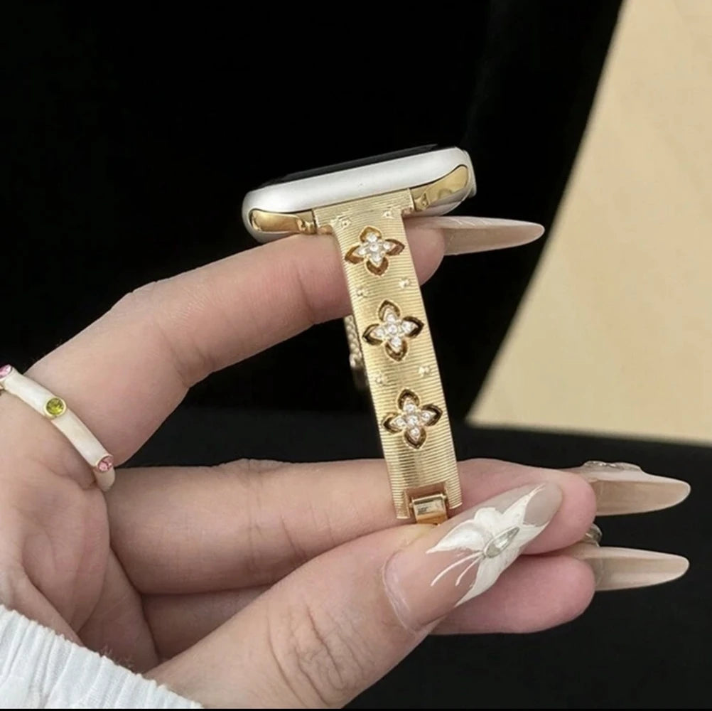 Luxury Bling Gold Stainless Steel Bracelet for Apple Watch – Crystal Decorated Women’s Band