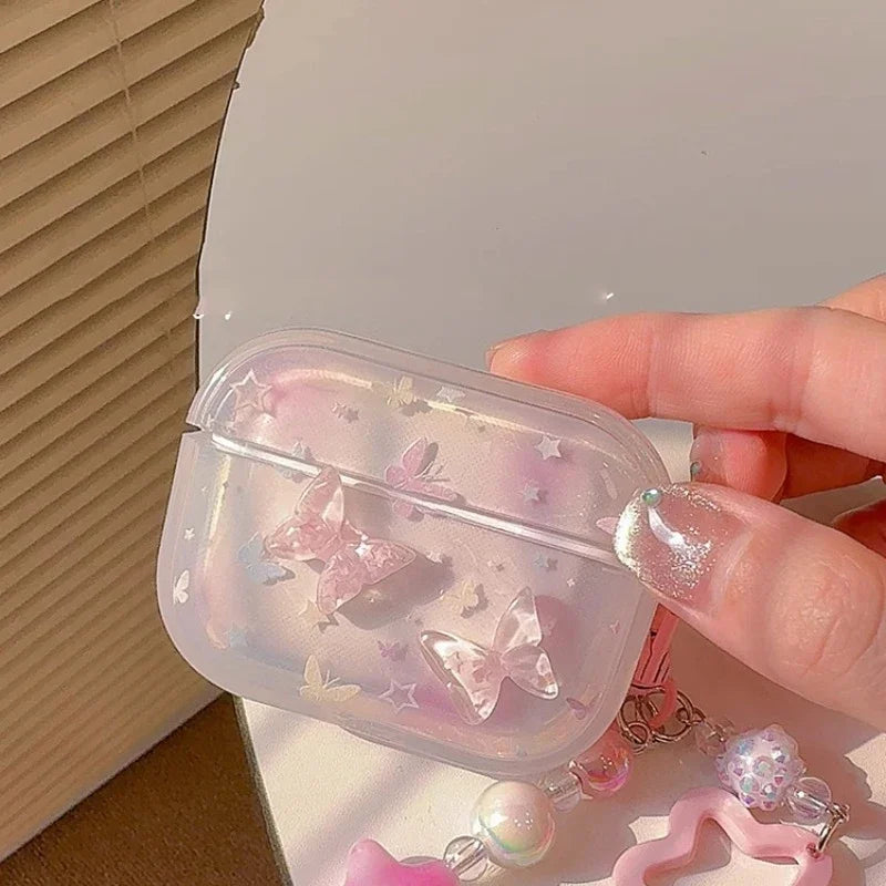 Cubic Pink Butterfly AirPods Case – Dreamy Feminine Style with Pearl Charm