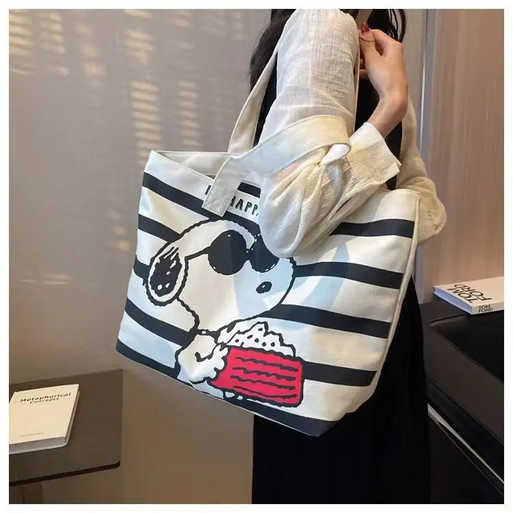 Snoopy Striped Canvas Shoulder Bag