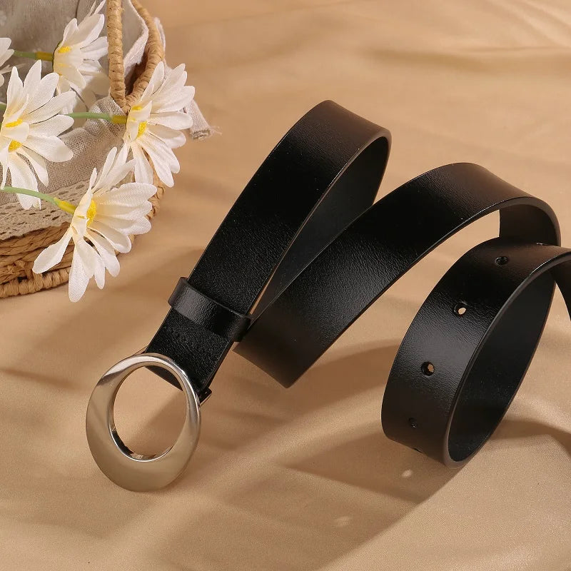 Genuine Leather Belt with Silver Buckle for Women