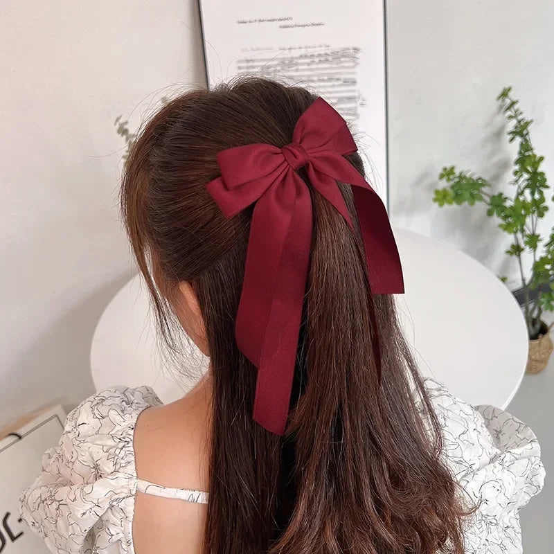 Elegant Fabric Bow Hair Clip – Long Ribbon Hairpin for Women & Girls
