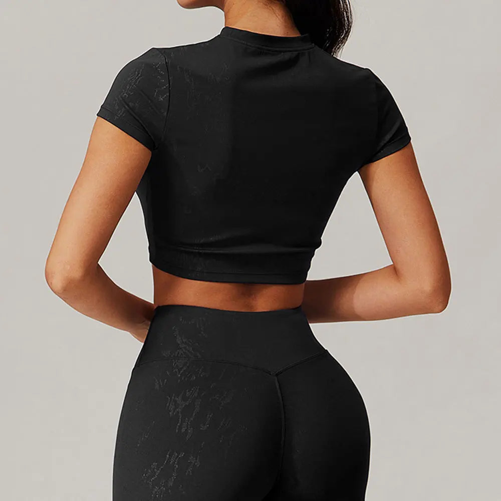 Printed Crop Yoga T-Shirt – Short Sleeve Quick-Drying Sports Top for Women