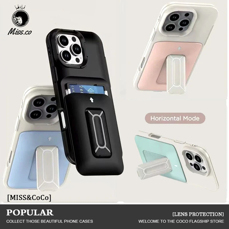 New Korean Sliding Card Holder Kickstand Protective Phone Case for iPhone 11 to iPhone 16 Pro Max – Stylish Multi-Functional Cover