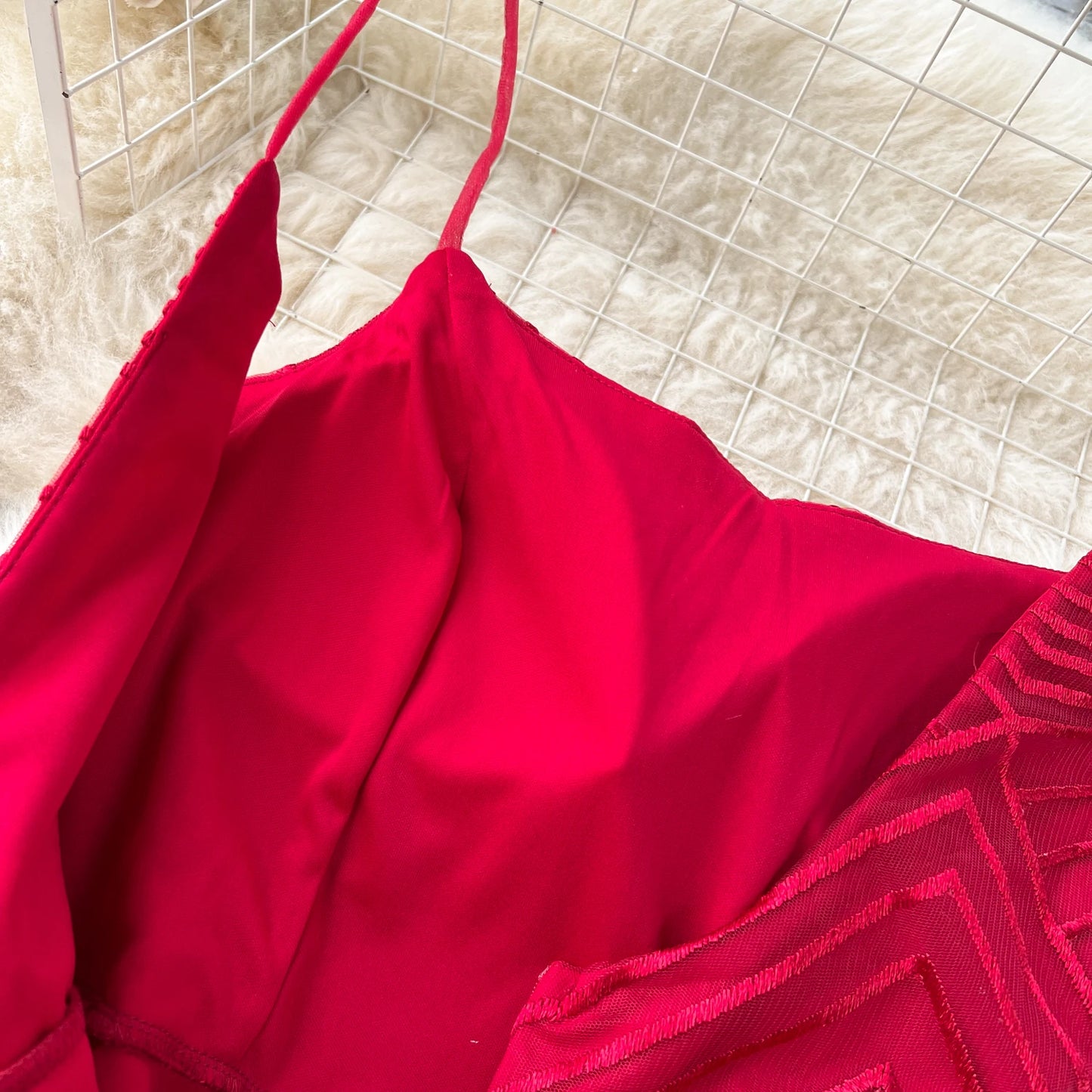 Luxury Mesh Party Dress – Embroidered Spaghetti Strap Gown