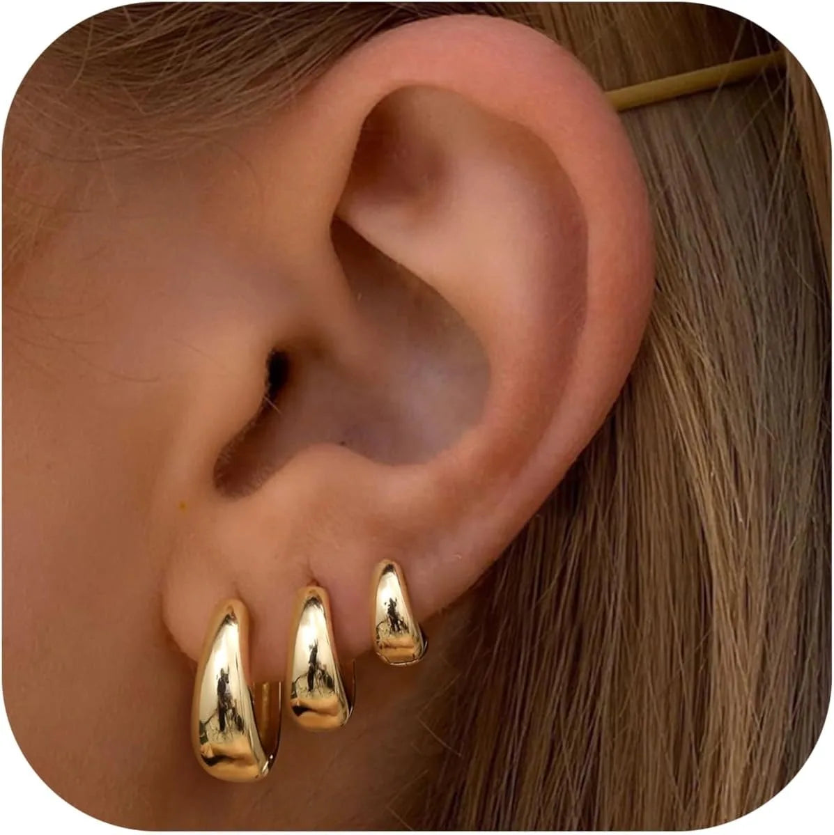 3-Piece Chunky Dome Hoop Earrings Set – Gold & Silver