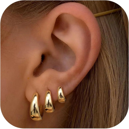 3-Piece Chunky Dome Hoop Earrings Set – Gold & Silver