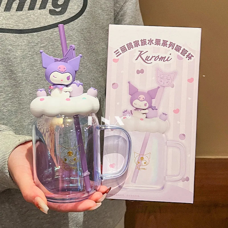 Cartoon Glass Cup with 3D Silicone Lid (480ml)