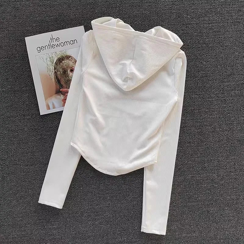Women’s Cropped Hooded Sports Jacket – Zipper Long Sleeve Activewear