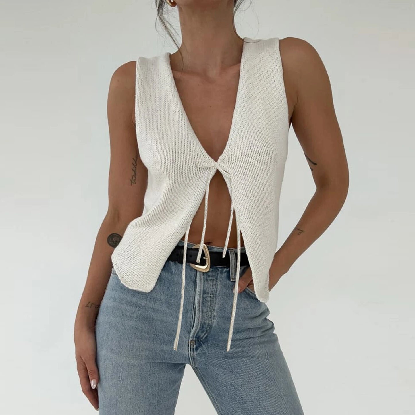 Tie-Front Knit Vest Top