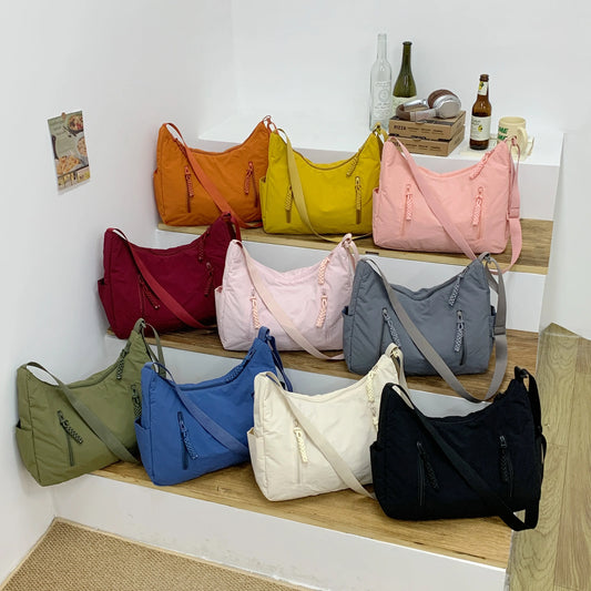 Trendy Women’s Large Crossbody Fabric Bag – Solid Color Student Style Shoulder Tote