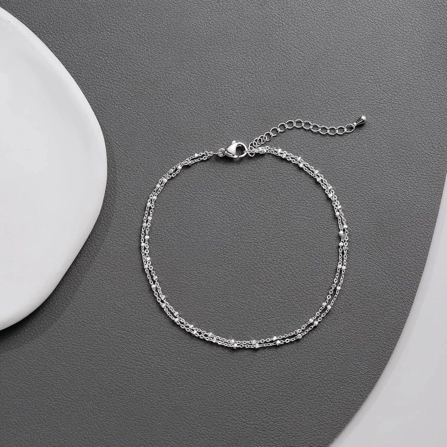 Layered Beaded Anklet – Gold & Silver