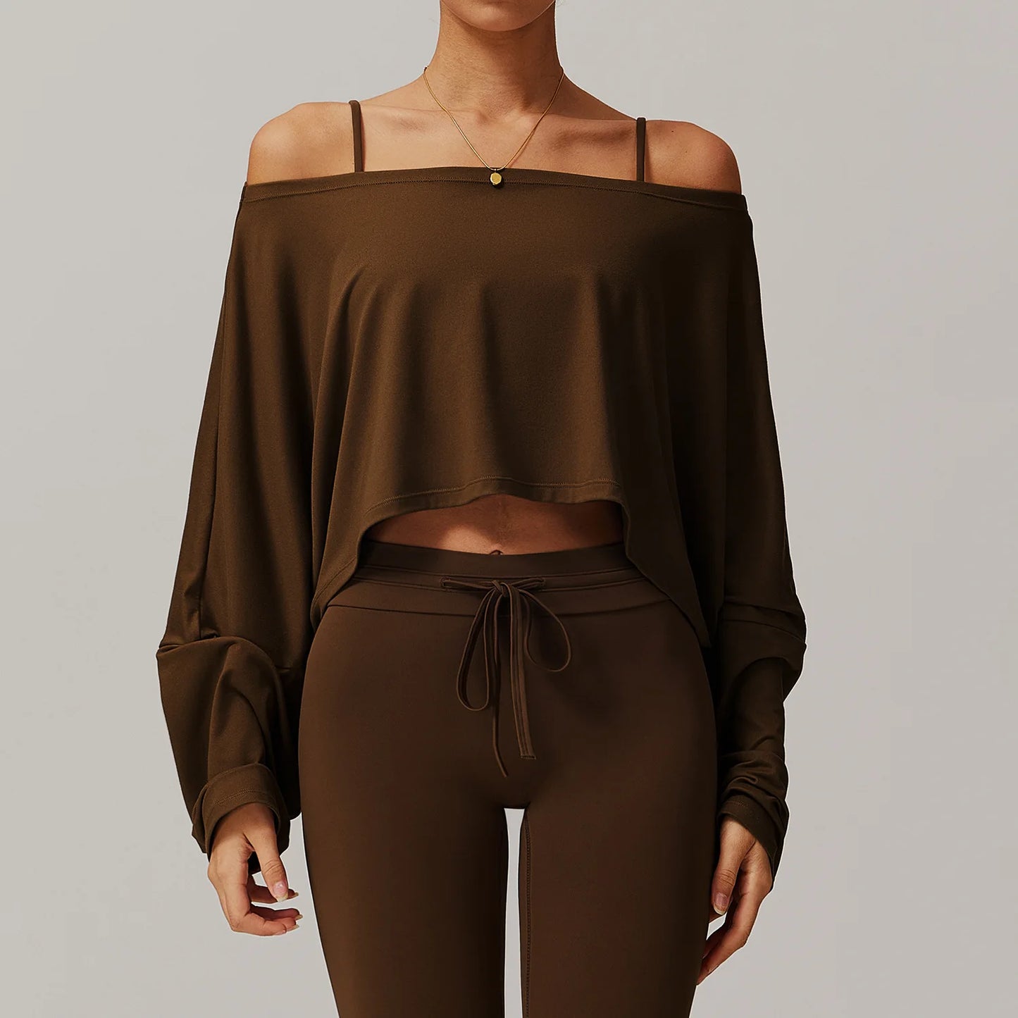 One Shoulder Loose Long Sleeve Yoga Top – Women’s Breathable Fitness Shirt