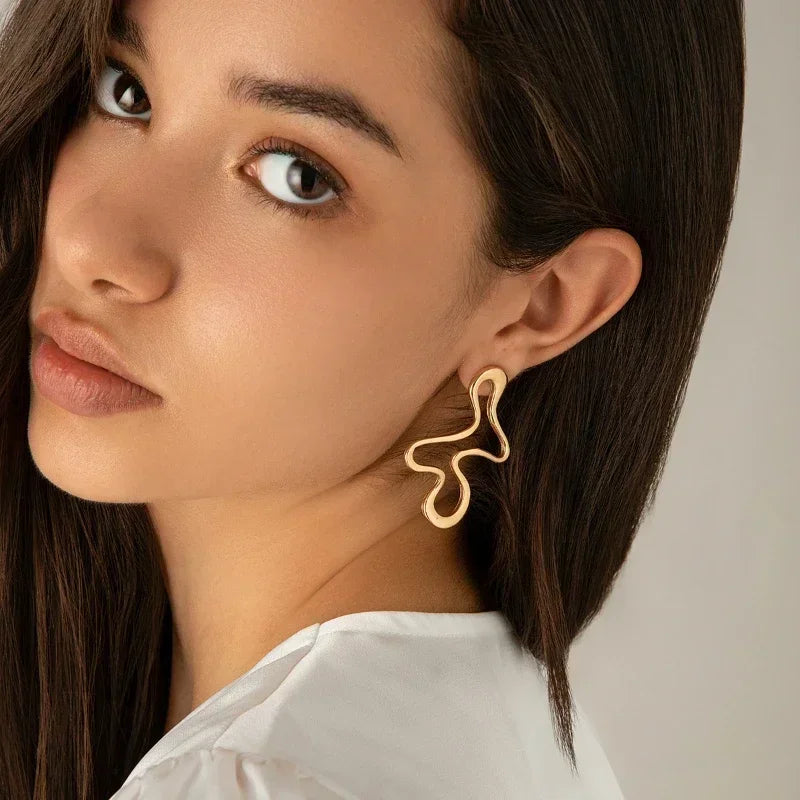 Irregular Geometric Stud Earrings – Gold or Silver