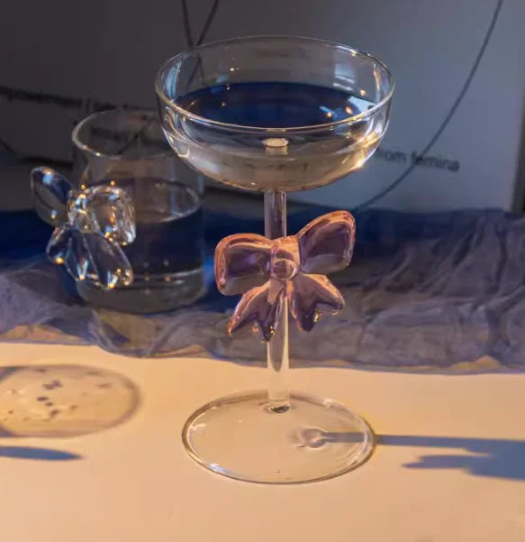 Transparent Glass Cup with Large Pink Bow