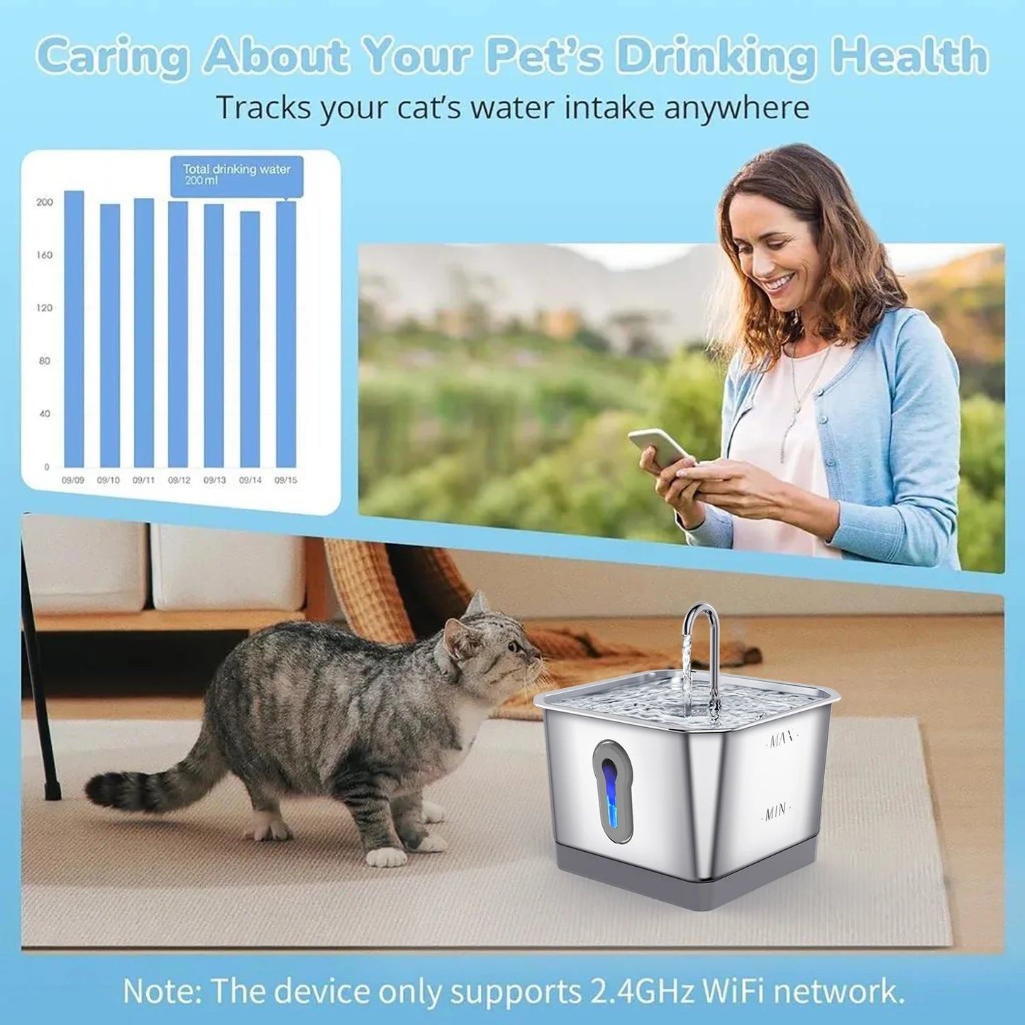 Smart Stainless Steel Cat Water Fountain – 4L with App Control and Multi-Layer Filtration System