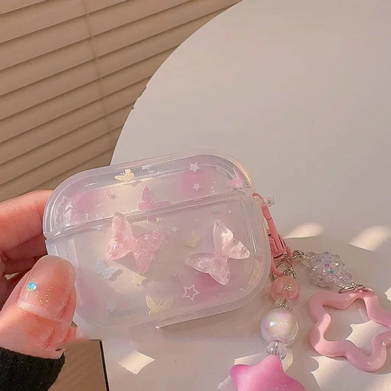 Cubic Pink Butterfly AirPods Case – Dreamy Feminine Style with Pearl Charm