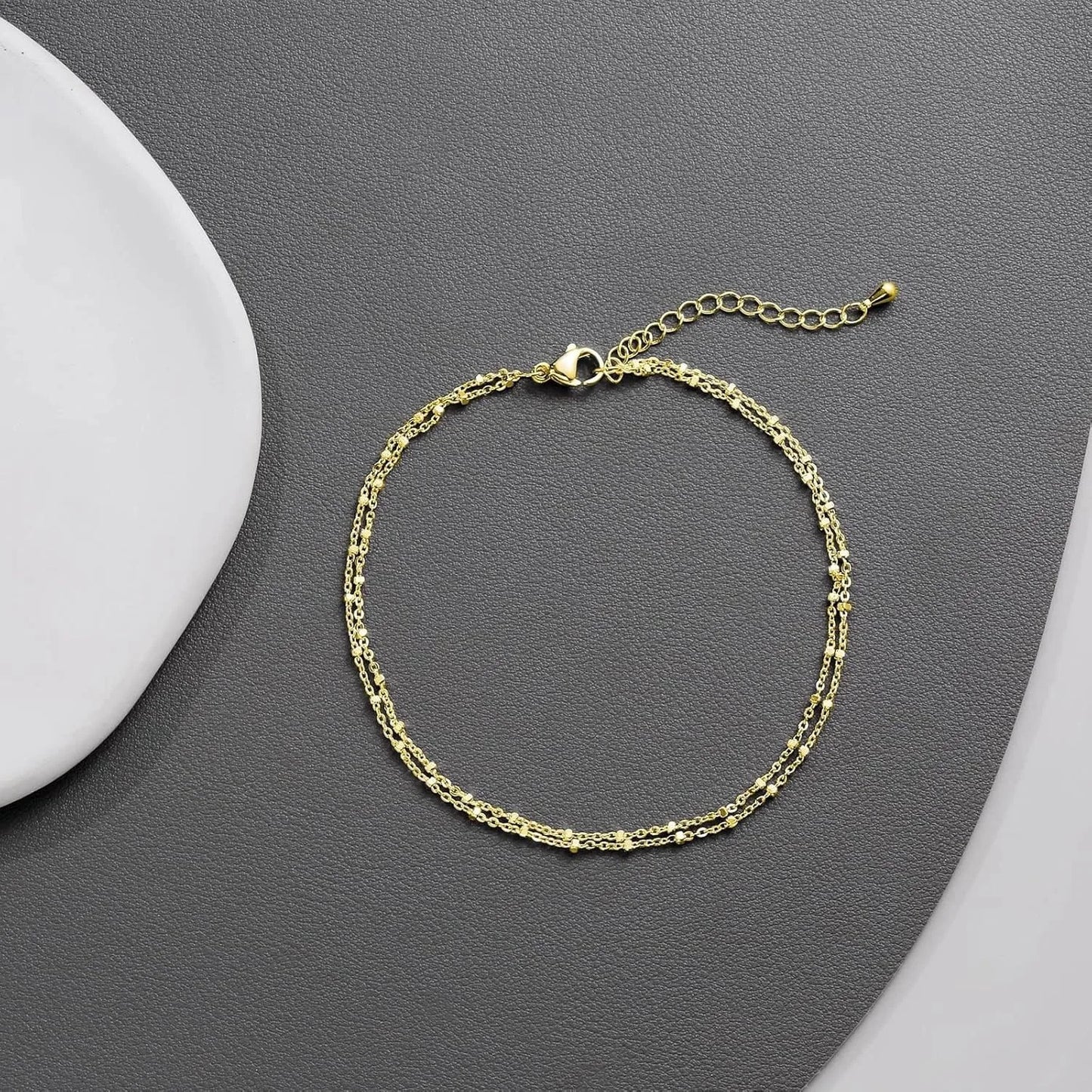 Layered Beaded Anklet – Gold & Silver