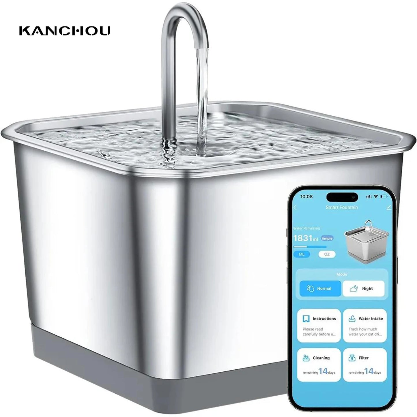 Smart Stainless Steel Cat Water Fountain – 4L with App Control and Multi-Layer Filtration System
