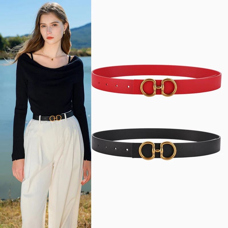 Double Buckle Leather Fashion Belt for Women
