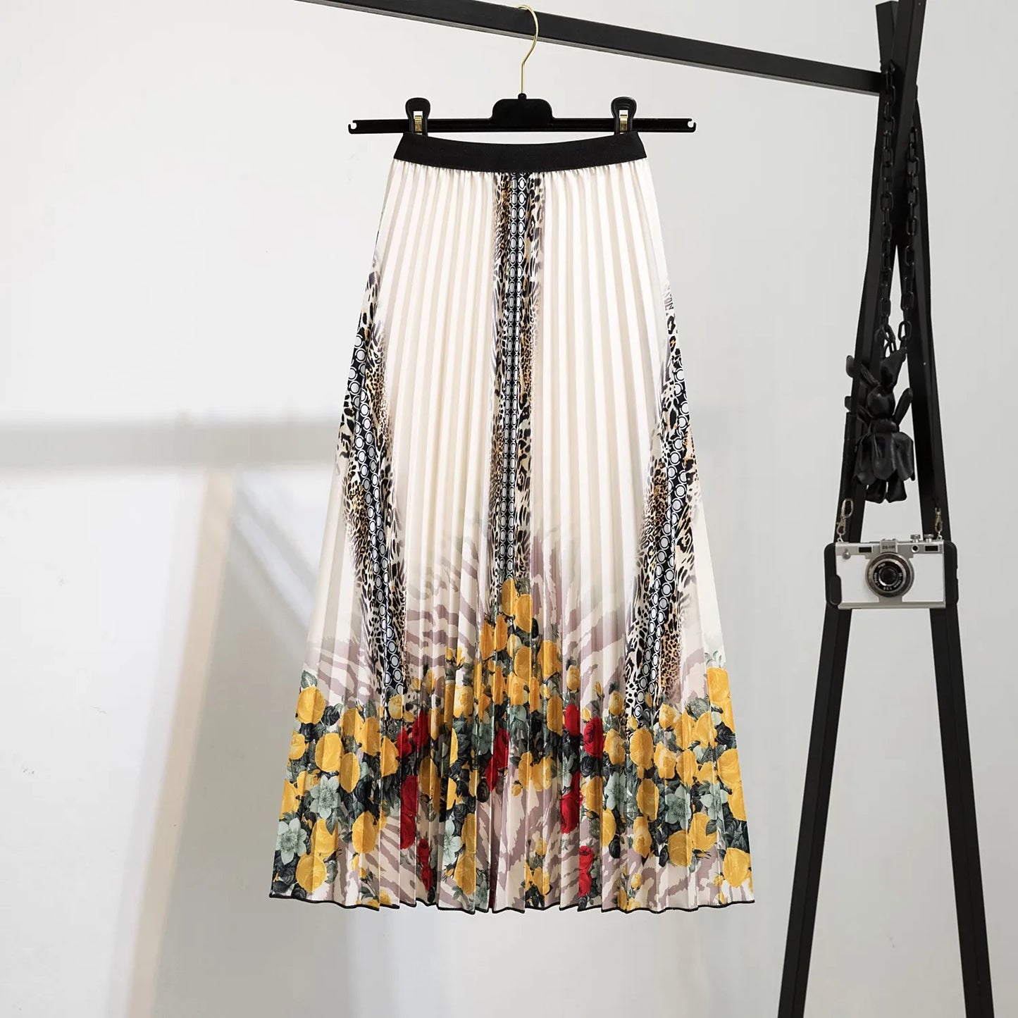 Women’s Cartoon Print Pleated Skirt – High Waist Big Swing Skirt
