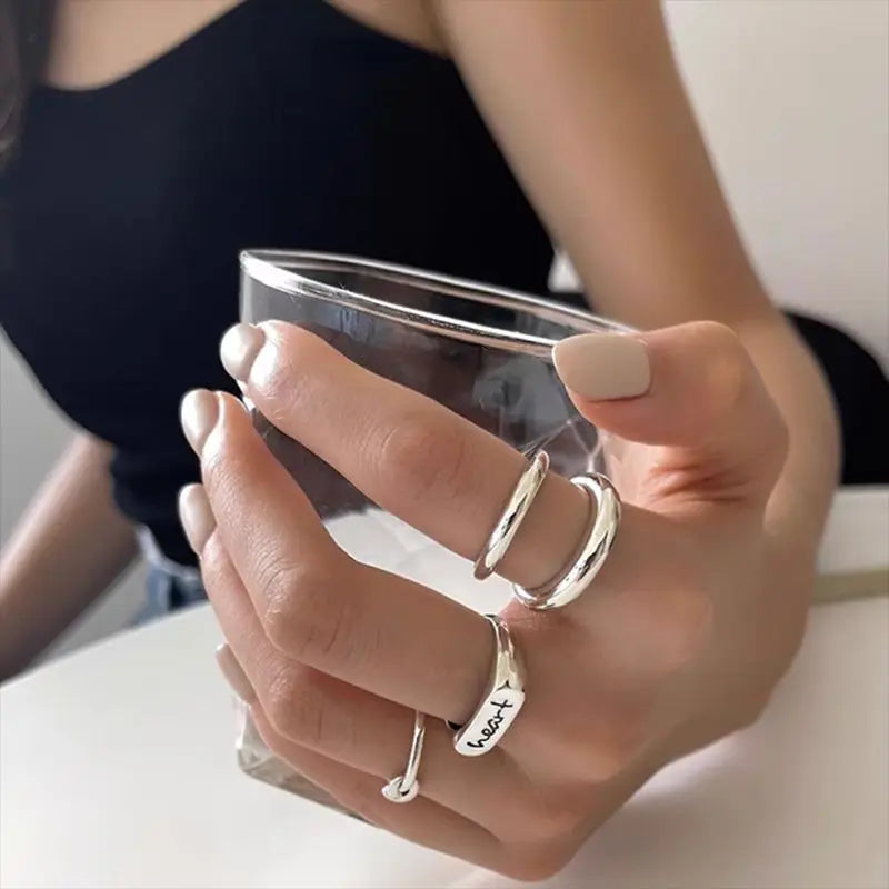 925 Sterling Silver Double-Line Geometric Ring