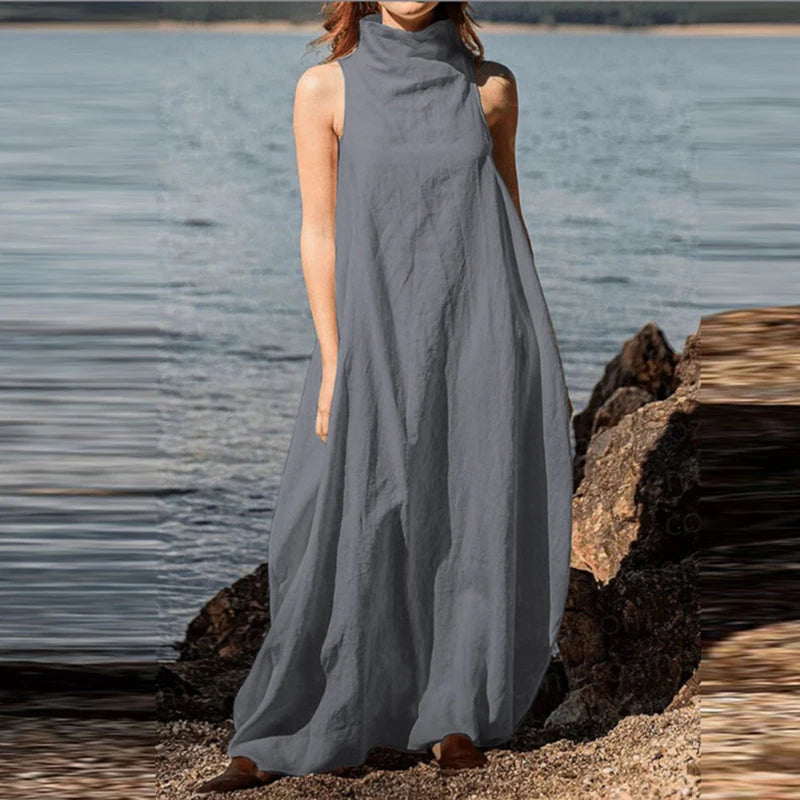Sleeveless Linen Maxi Dress – Elegant & Relaxed Style