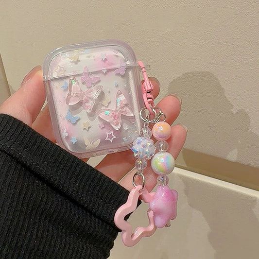 Cubic Pink Butterfly AirPods Case – Dreamy Feminine Style with Pearl Charm