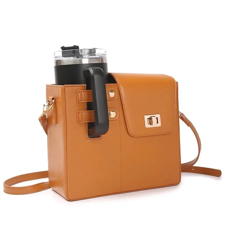Stylish Square Crossbody Bag with Water Bottle Holder