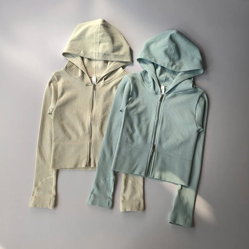 Women's Slim Fit Hooded Sports Jacket – Long Sleeve Zip-Up Activewear