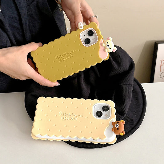Funny Rilakkuma Bear Sandwich Biscuit Soft Silicone Case – For iPhone 11 to 16 Pro Max
