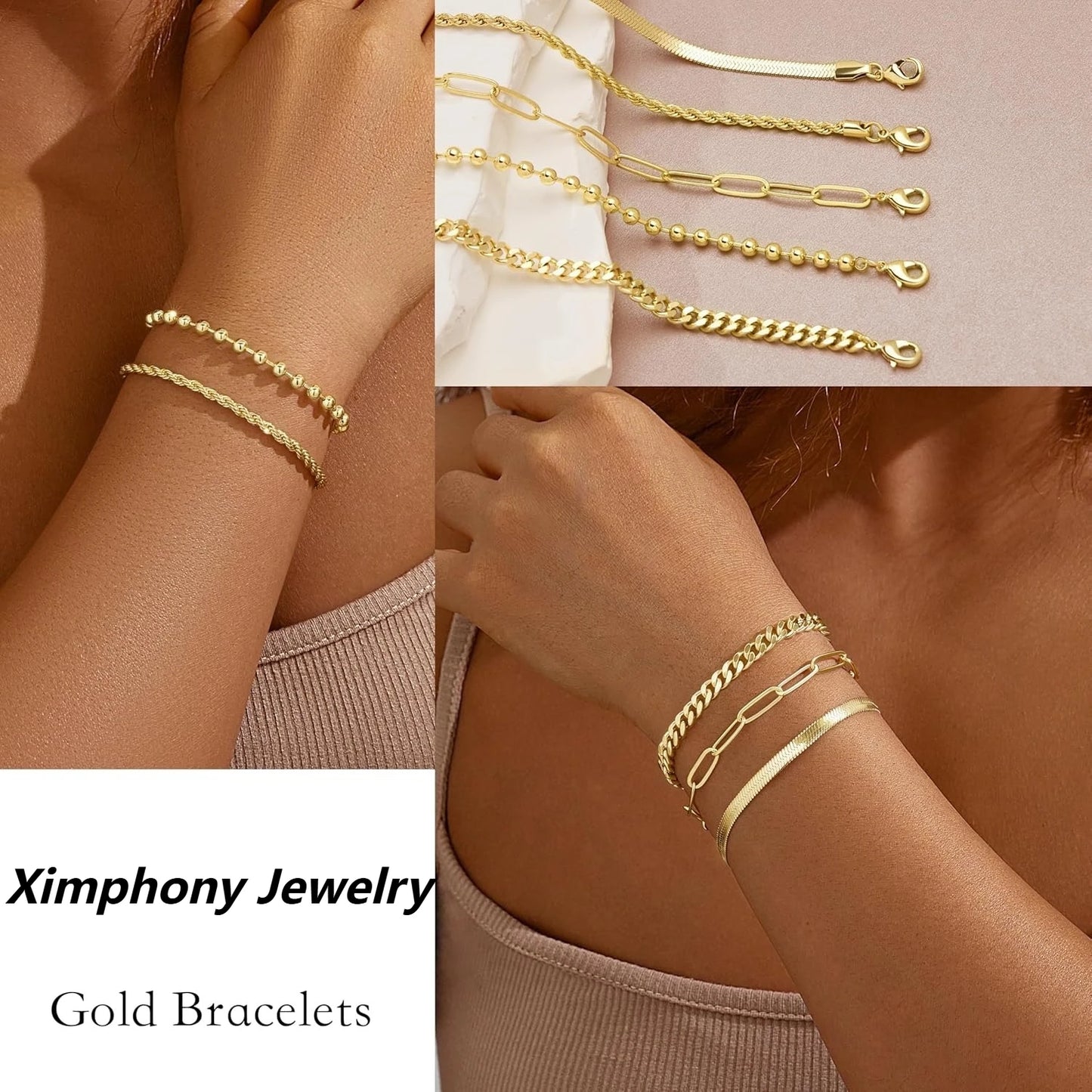 5-Piece Gold Bracelet Set – Layered Chain Styles