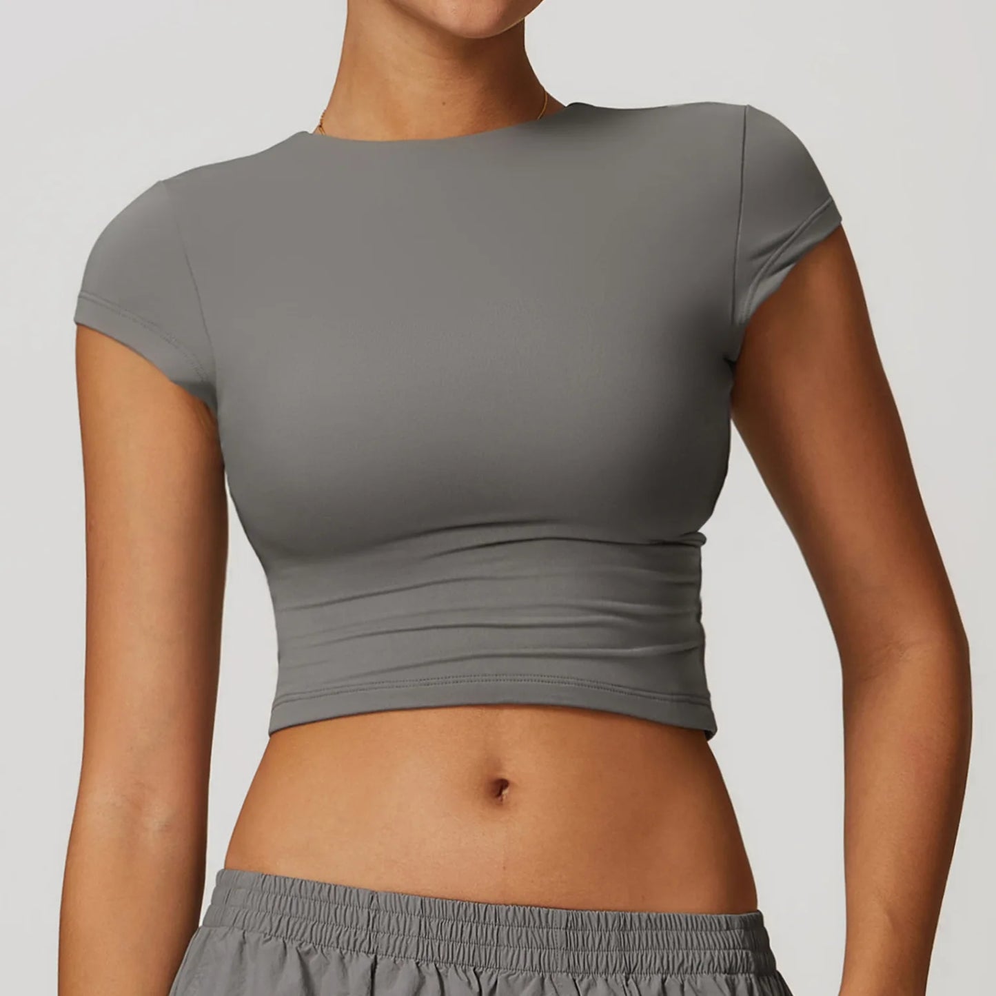 Women’s Short Sleeve Yoga Crop Top – Slim Fit Gym Running Sports Shirt