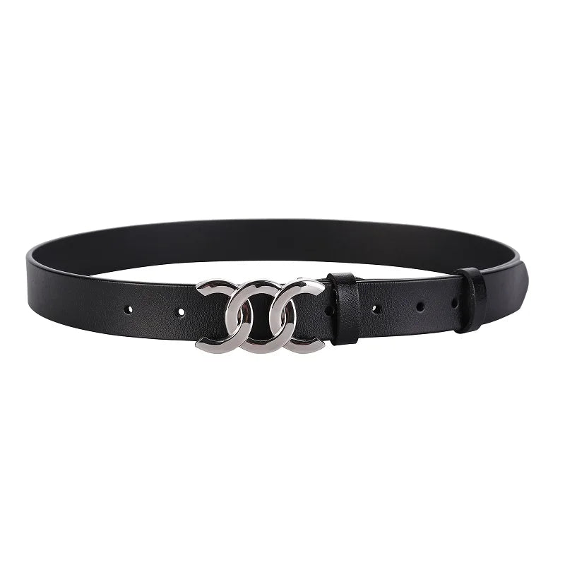 Luxury Leather Belt with Metal Buckle for Women