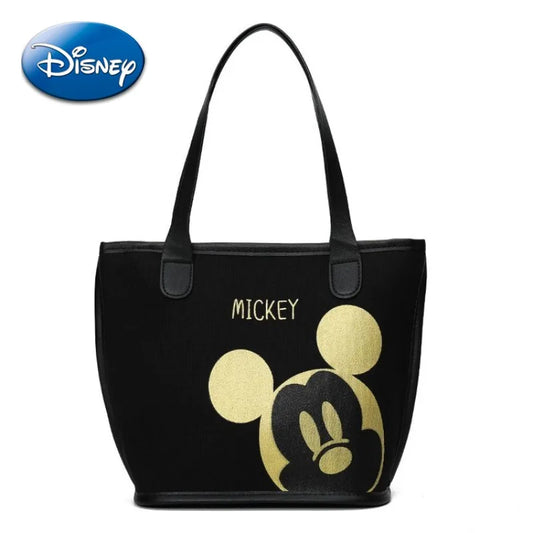 Disney Mickey Mouse Handbag – Stylish Black Gold Cartoon Shoulder Tote Bag