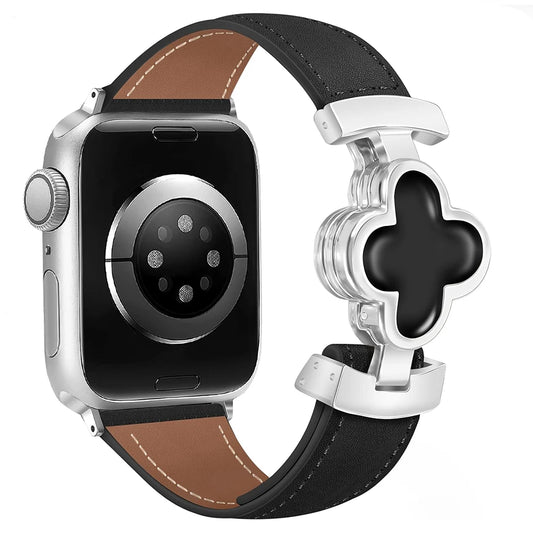 Premium Leather Apple Watch Strap with Magnetic Clover Design