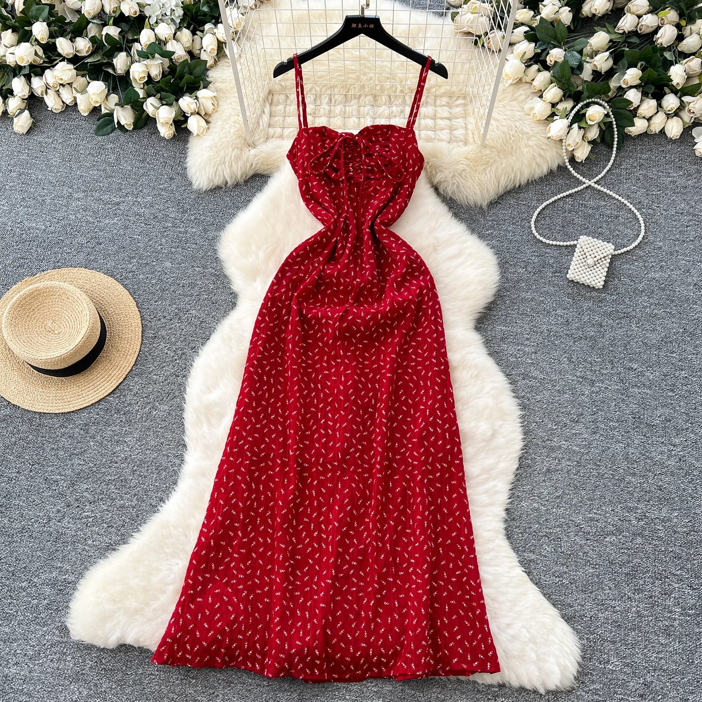 French Vintage Floral Spaghetti Strap Dress – Zip Back Sundress