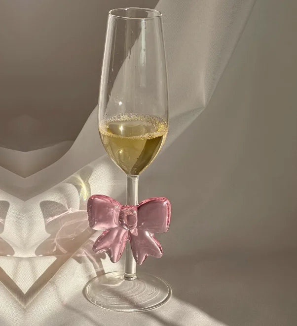 Transparent Glass Cup with Large Pink Bow
