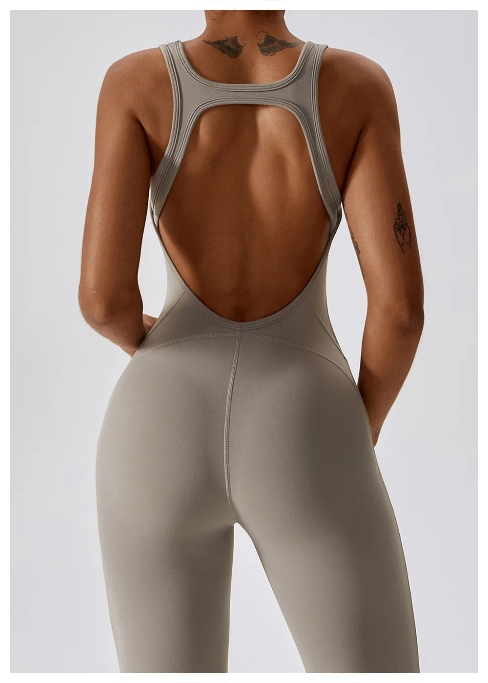 Women's One-Piece Open Back Jumpsuit – Yoga & Gym Stretch Bodysuit (Available in Multiple Colors)