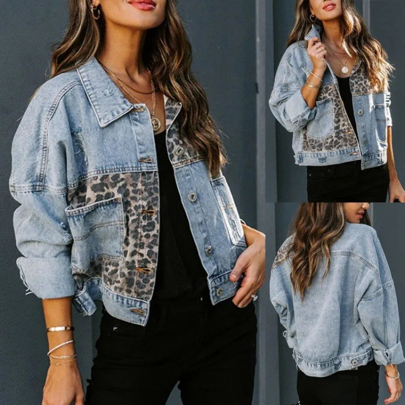 Leopard Patchwork Denim Jacket