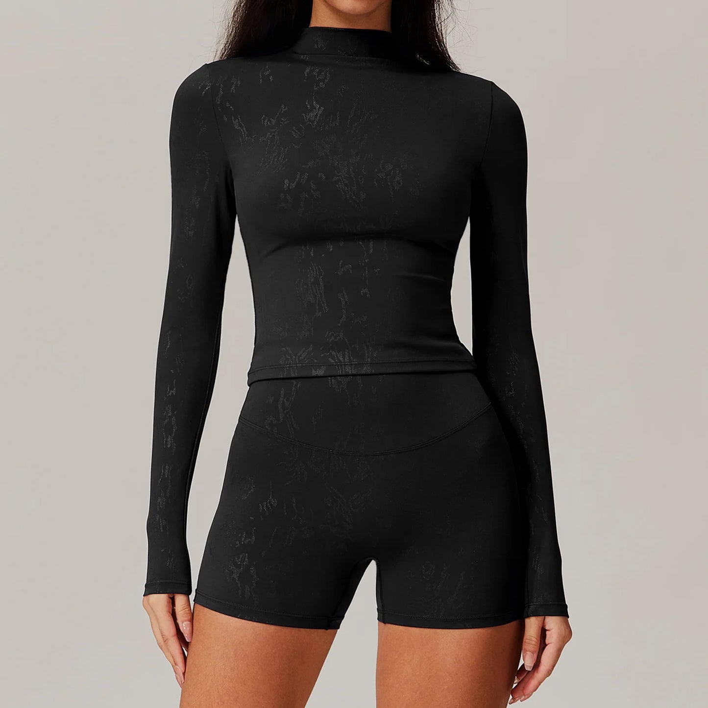 Printed Long Sleeve Yoga Top – Push Up Dry Fit Elastic Fitness Shirt