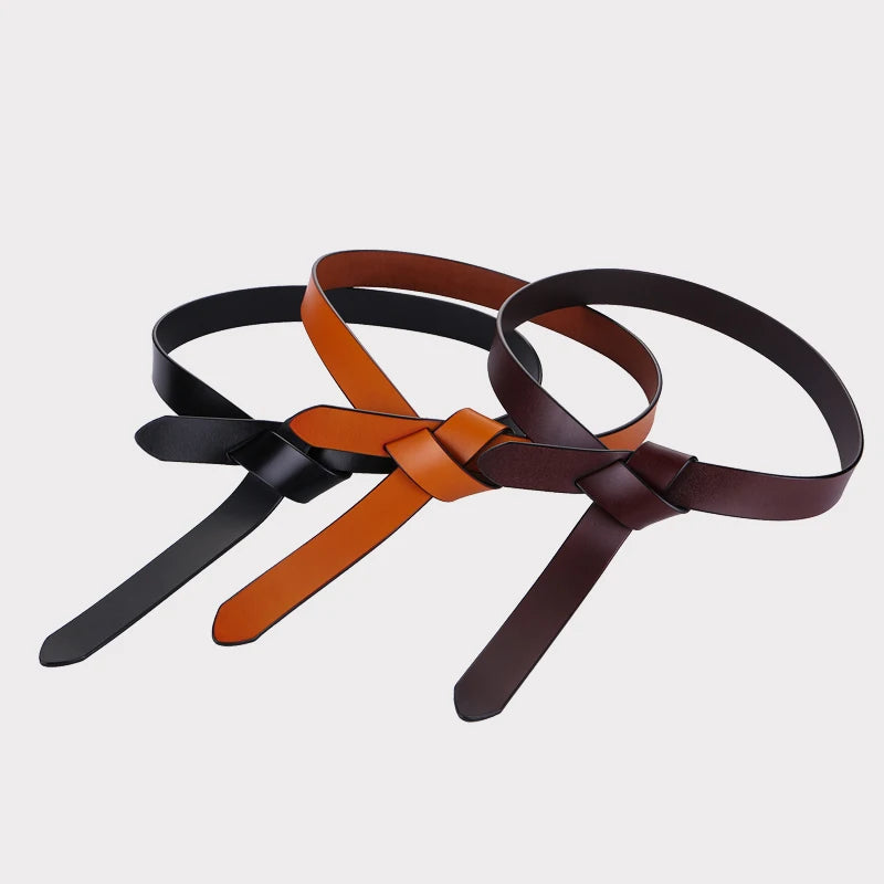 Soft Leather Tie Belt with Vintage Knot Design
