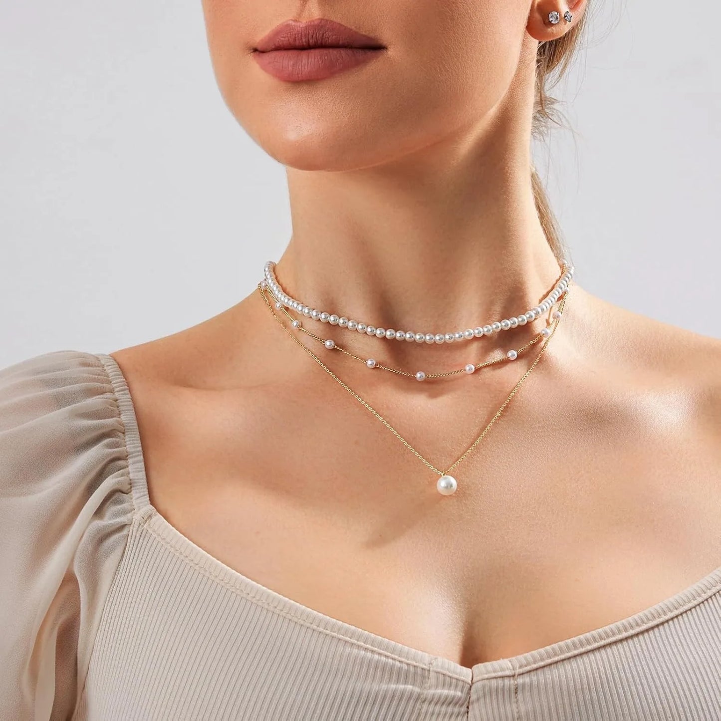 Layered Pearl Choker Necklace – Gold